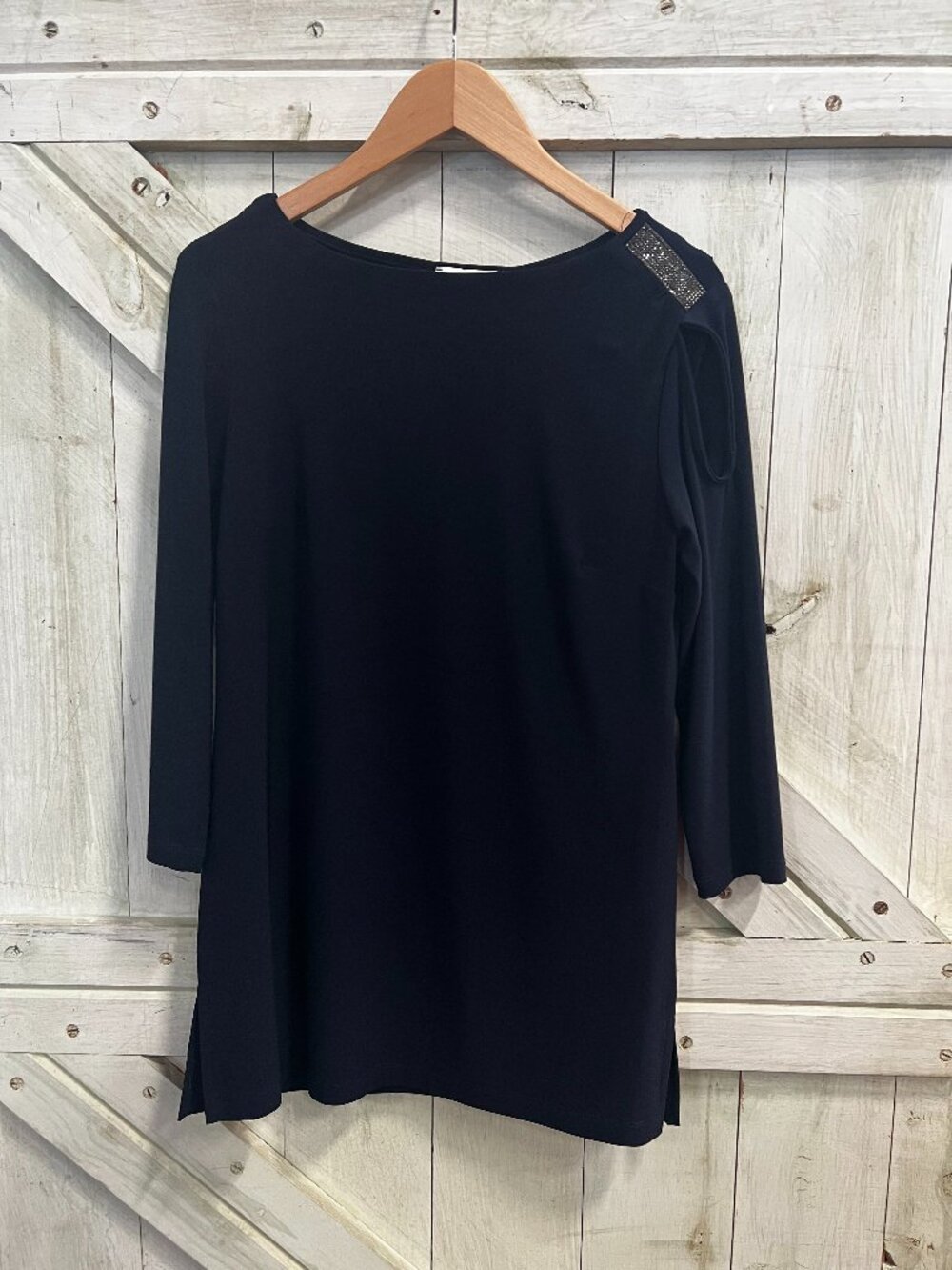 Joseph Ribkoff Midnight Blue Rhinestone Shoulder Top NWT Size 8